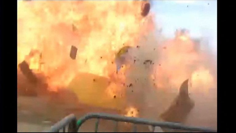 An accidental explosion in a bonfire on Saturday at a town fair north of Paris injured 18 people, including three children, as the festive spring event turned into chaos, authorities said. UGC APTN. Mandatory on-screen credit to Sylla Mohammed