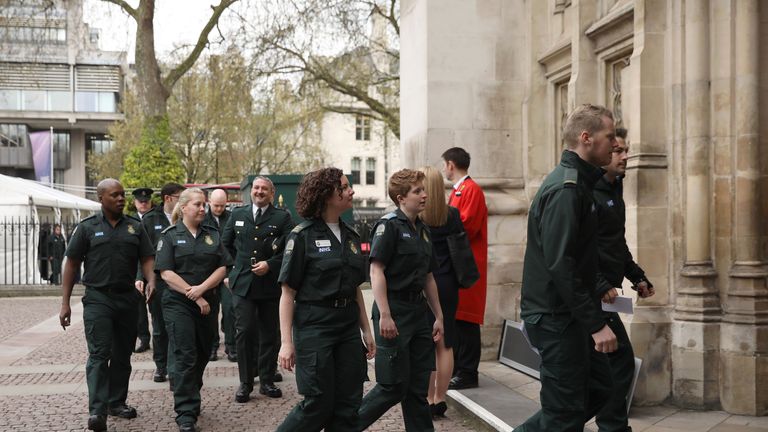 First responders from the Metropolitan police attend a service in memory of those affected by the Westminster attack