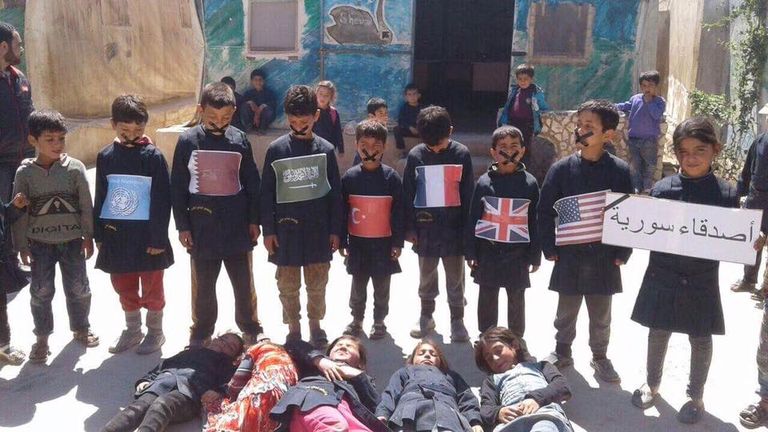 Children of Idlib respond to the suspected chemical attack. Pic: Rami Jarrah

