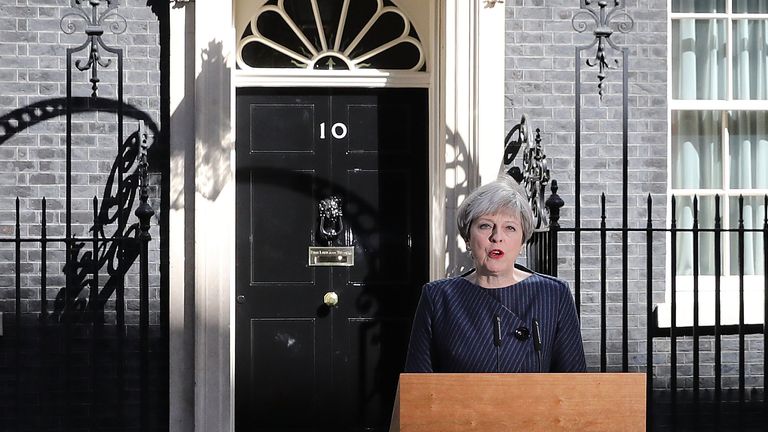 Theresa May makes a statement to the nation in Downing Street