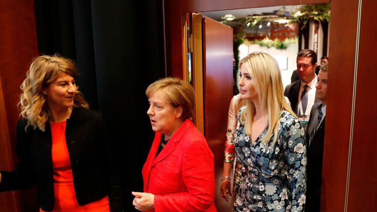 Ivanka Trump with Angela Merkel at the W20 Summit in Berlin