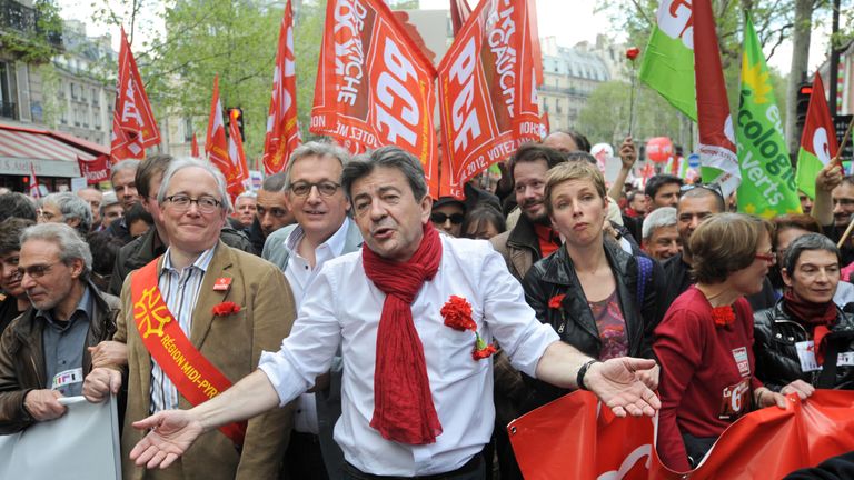 Jean-Luc Melenchon, leader of Front de Gauche (Left Front) takes part in a rally against austerity  