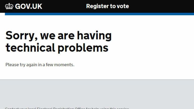 Britons who tried to register to vote on 7 June 2016 were met with this message