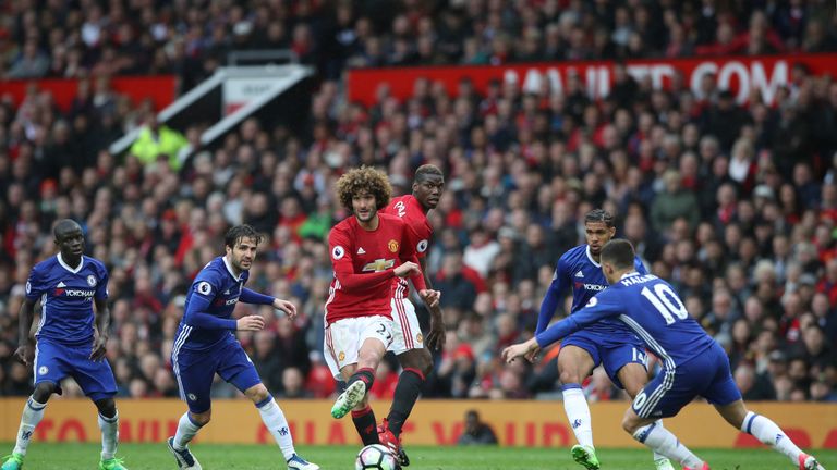 Manchester United's Marouane Fellaini in action during the Premier League match at Old Trafford, Manchester, in April