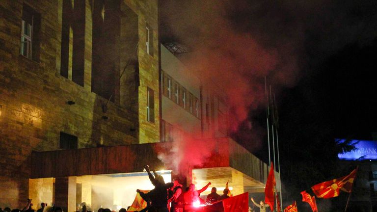 Demonstrators stormed into Macedonia's parliament in Skopje