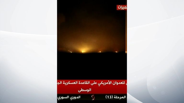 Syrian state TV has shown footage of what it claims are the US airstrikes 