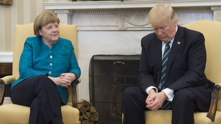 Angela Merkel and Donald Trump meet at the White House