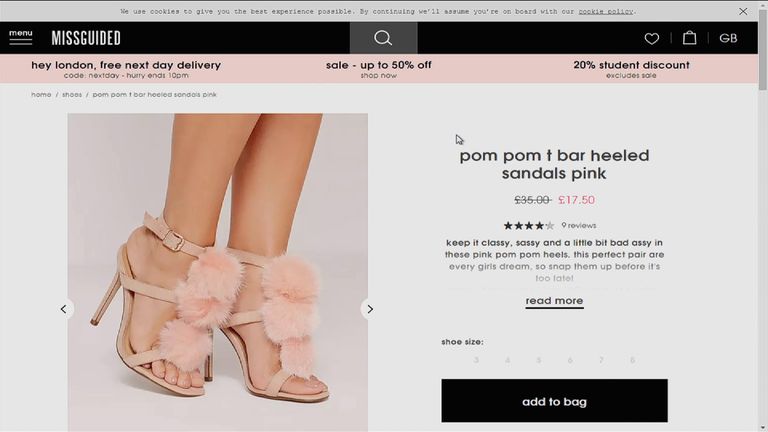 The Missguided website advertises the shoes as "pom pom" sandals