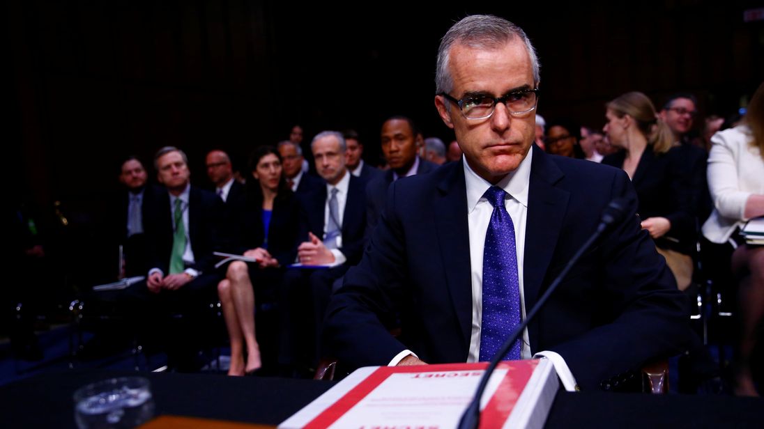 Acting FBI director Andrew McCabe arrives to testify before a US Senate Select Committee