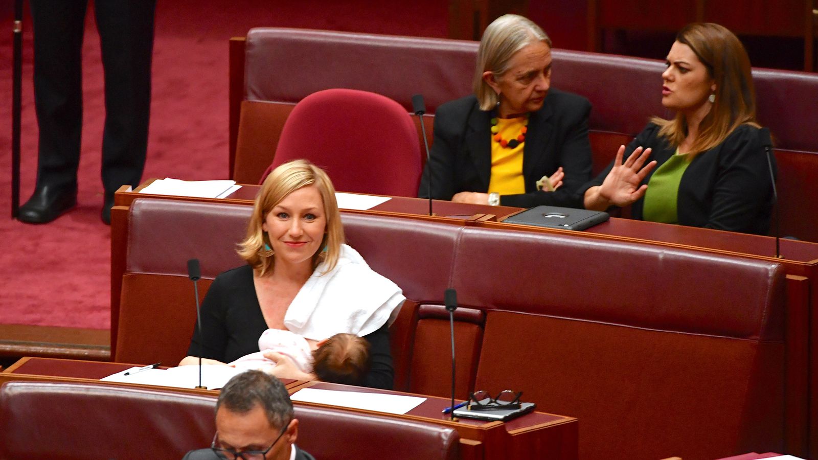 Senator Larissa Waters breastfeeds in parliament in Australian ...