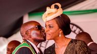Robert Mugabe kisses his wife Grace in April 2017