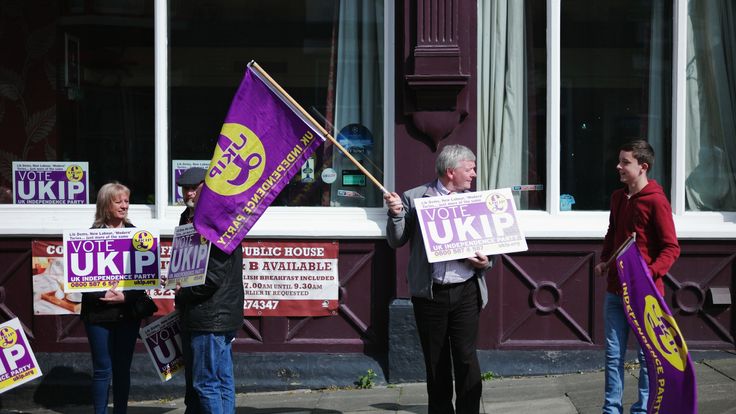 UK Independence Party supporters wait for the arrival of party leader Paul Nuttall ahead of a visit to Hartlepool on April 29, 2017 in Hartlepool, United Kingdom