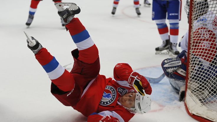 Vladimir Putin Floored During Ice Hockey Match World News Sky News