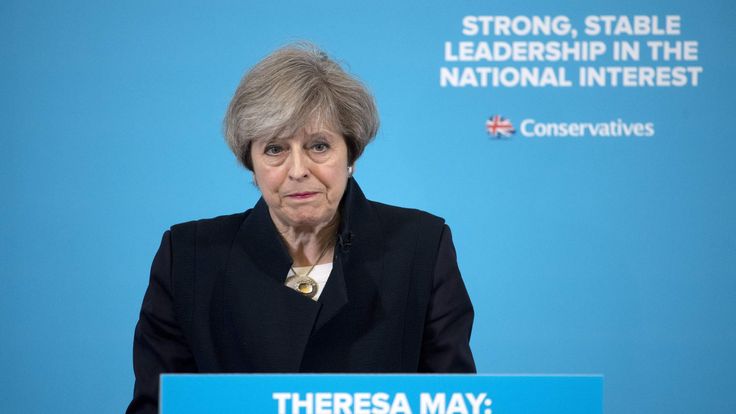 British Prime Minister Theresa May delivers a speech to an audience of supporters and members of the media at a campaign event in North Shields in north-east England, on May 12, 2017