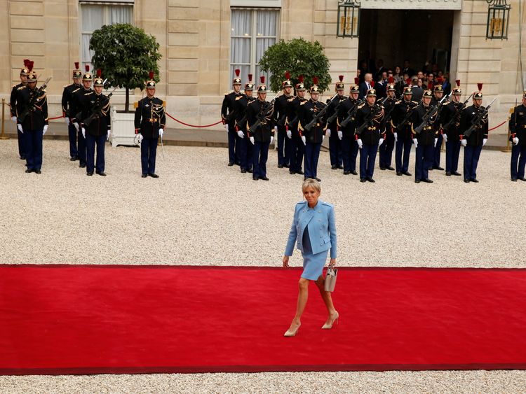Mr Macron&#39;s wife Brigitte Trogneux arrives at the palace 