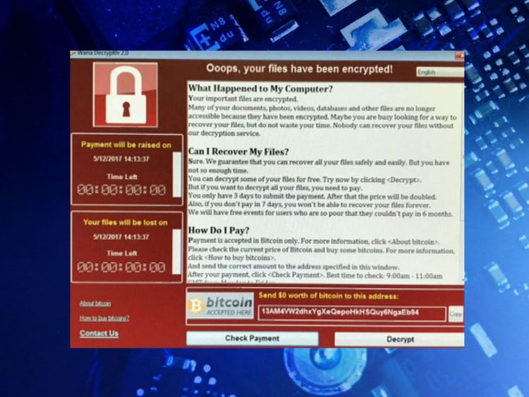 The message demanding payment seen on NHS computers in some parts of the country. Pic: HSJ