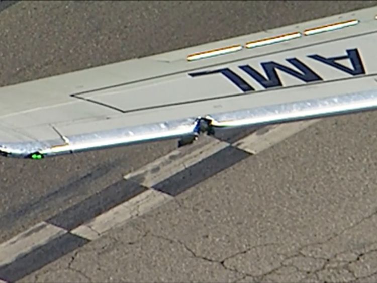 The plane&#39;s wing was damaged after the collision