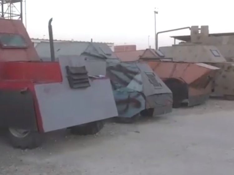 The vehicles were covered in sheets of metal to shield suicide attackers