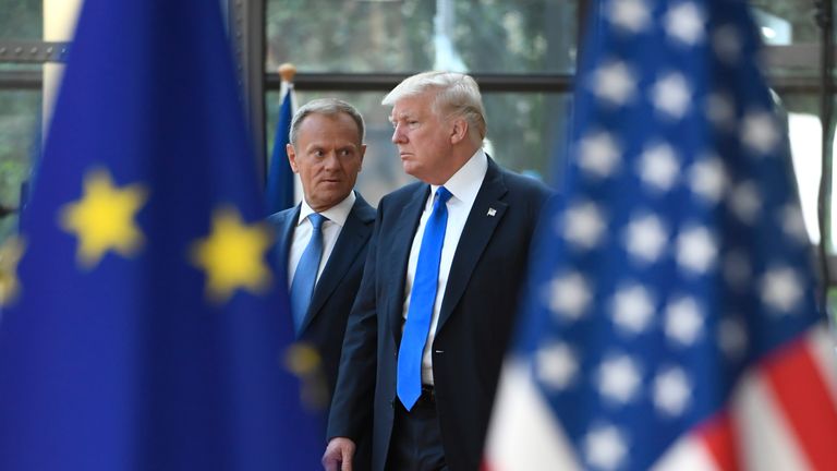 European Council president Donald Tusk with President Trump