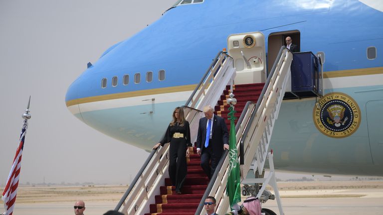 Donald Trump and Melania Trump step off Air Force One