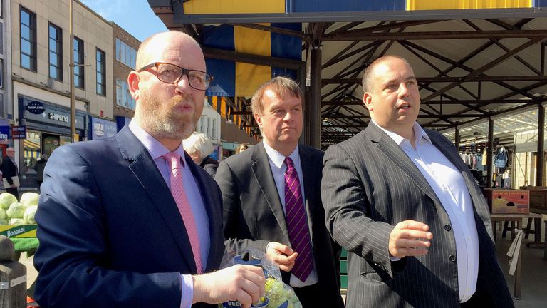 UKIP leader Paul Nuttall eats grapes on the campaign trail