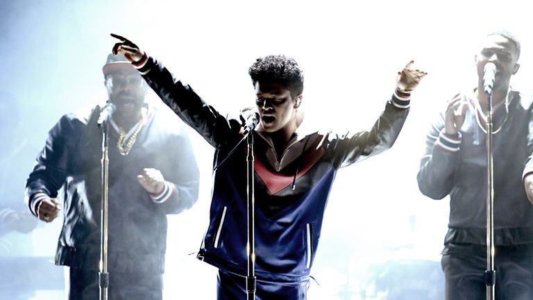 Bruno Mars performs onstage during The 59th GRAMMY Awards