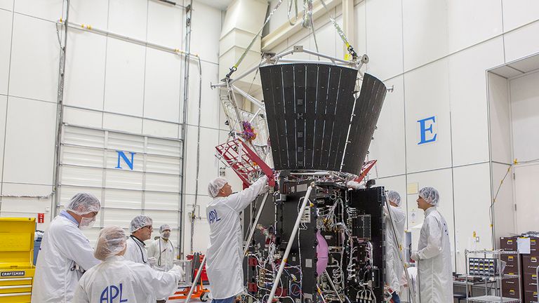 Mission integration and test team members secure critical thermal-protection components on the Solar Probe Plus spacecraft. Pic: NASA/Johns Hopkins University Applied Physics Laboratory