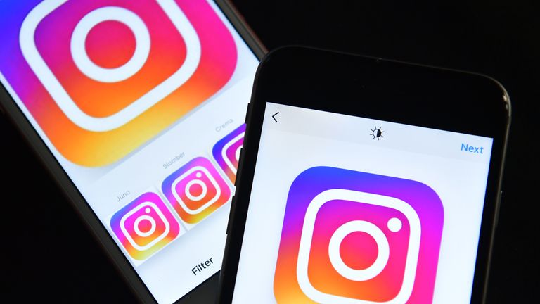 The Instagram logo is displayed within the opened app on an iPhone on August 3, 2016 in London, England