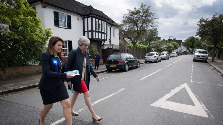 Theresa May on the campaign trail with party candidate Joy Morrissey in west London