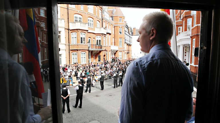 Julian Assange in Ecuadorian embassy in August 2012