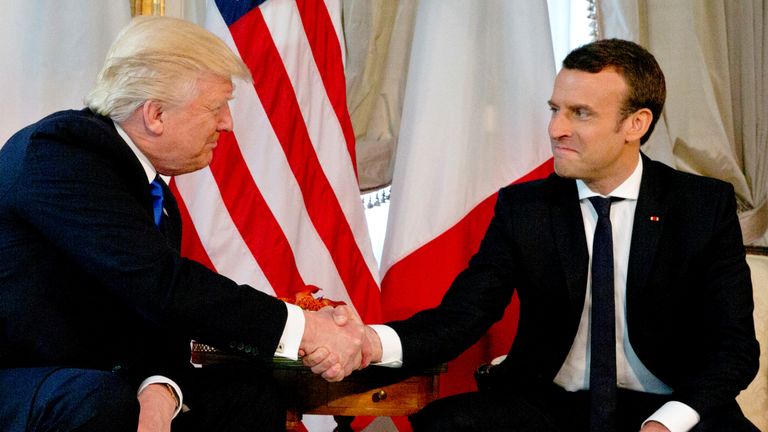 Mr Macron, no doubt aware of Mr Trump&#39;s robust handshaking technique, took control of the gesture