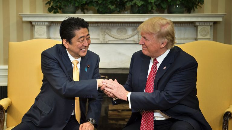 Trump and Abe handshake