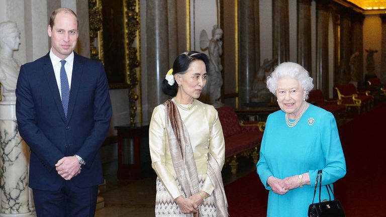 Prince William and the Queen with Aung San Suu Kyi