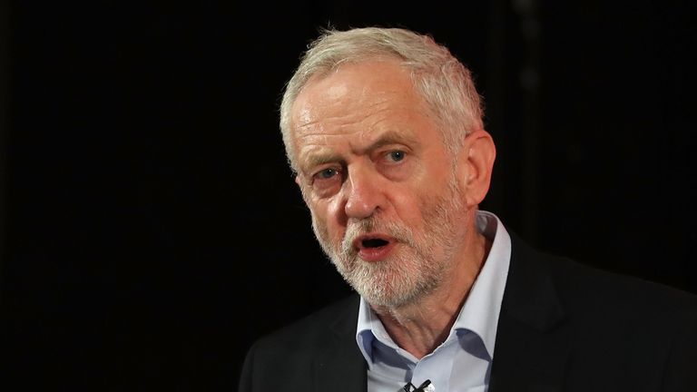 Labour leader Jeremy Corbyn speaks during a campaign rally 