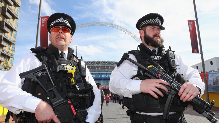Armed officers outside Wembley Stadium before the FA Cup Final