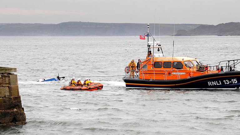 The RNLI towed Don't Panic back to the harbour
