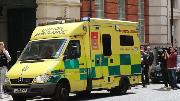 Giles Wooltorton is helped by ambulance staff after being hit by Jeremy Corbyn's car