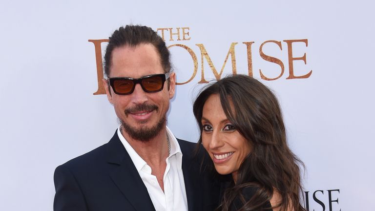 Chris Cornell and his wife, Vicky, at a Hollywood premiere in April 2017