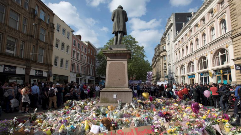 Messages and floral tributes left for the victims of the attack in Manchester 