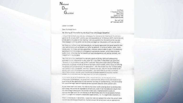 The first page of the National Data Guardian&#39;s letter