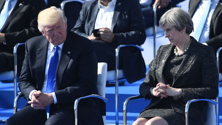 Donald Trump and Theresa May at the NATO meeting