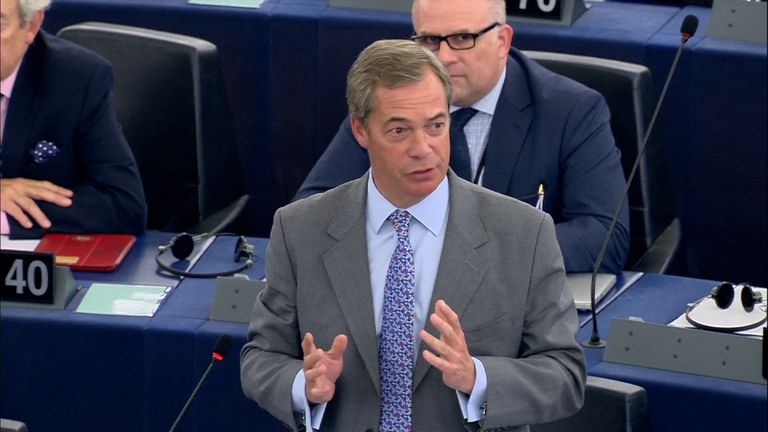 Nigel Farage speaking in the European Parliament