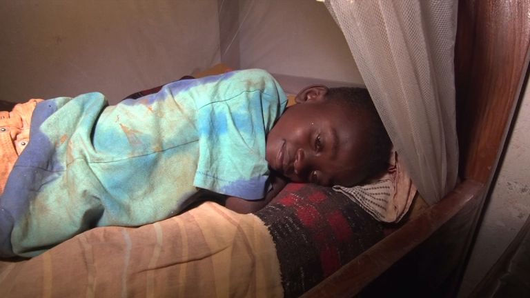 Child cobalt miner receives a real bed for the first time