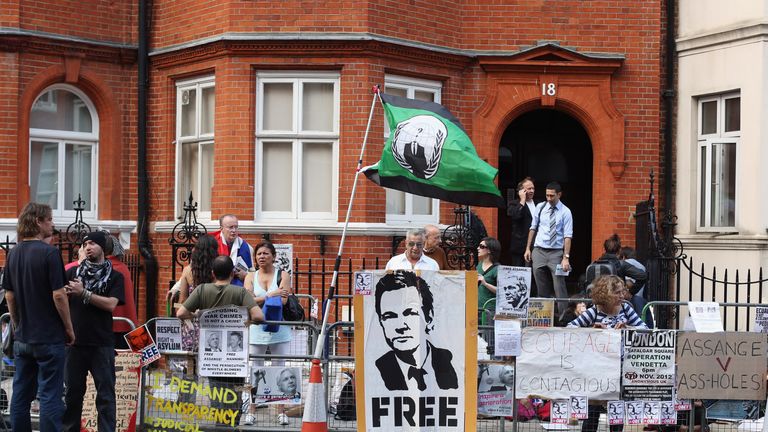 Supporters outside the Knightsbridge embassy in August 2012