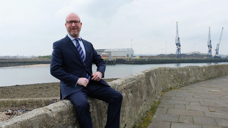 Paul Nuttall takes part in a media photo call during a visit to Hartlepool