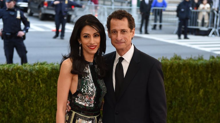 Anthony Weiner and his wife Huma Abedin pictured in New York in May 2016