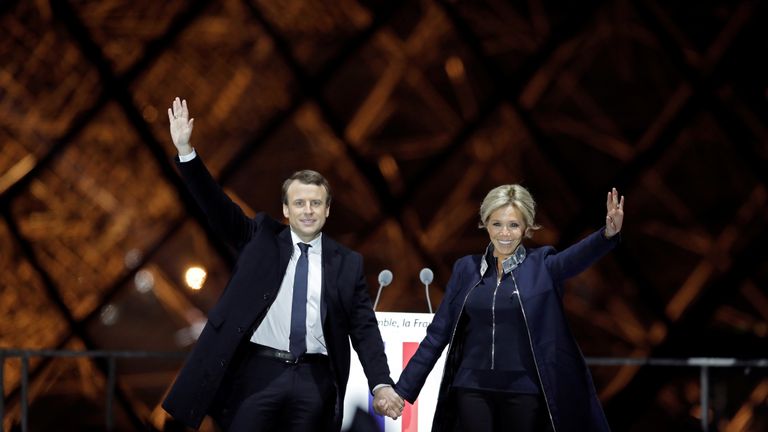 French President elect Emmanuel Macron and his wife Brigitte Trogneux