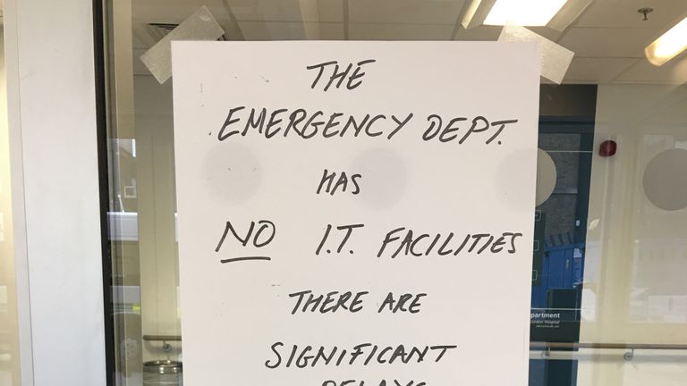 A sign posted on the door of the Royal London Hospital