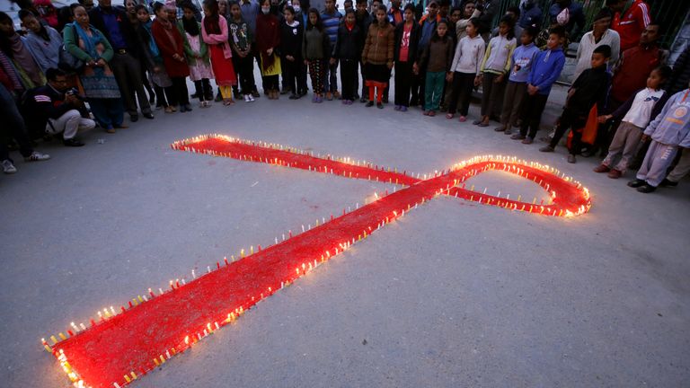 People celebrate World Aids Day in Nepal
