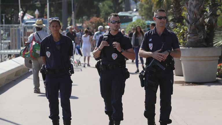 Police officers patrol The Croisette 